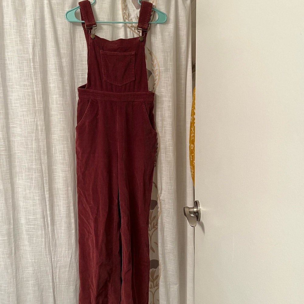 reformation corduroy rust colored overalls
